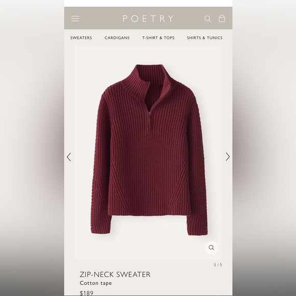 Poetry zip neck sweater cotton size 4 NWOT